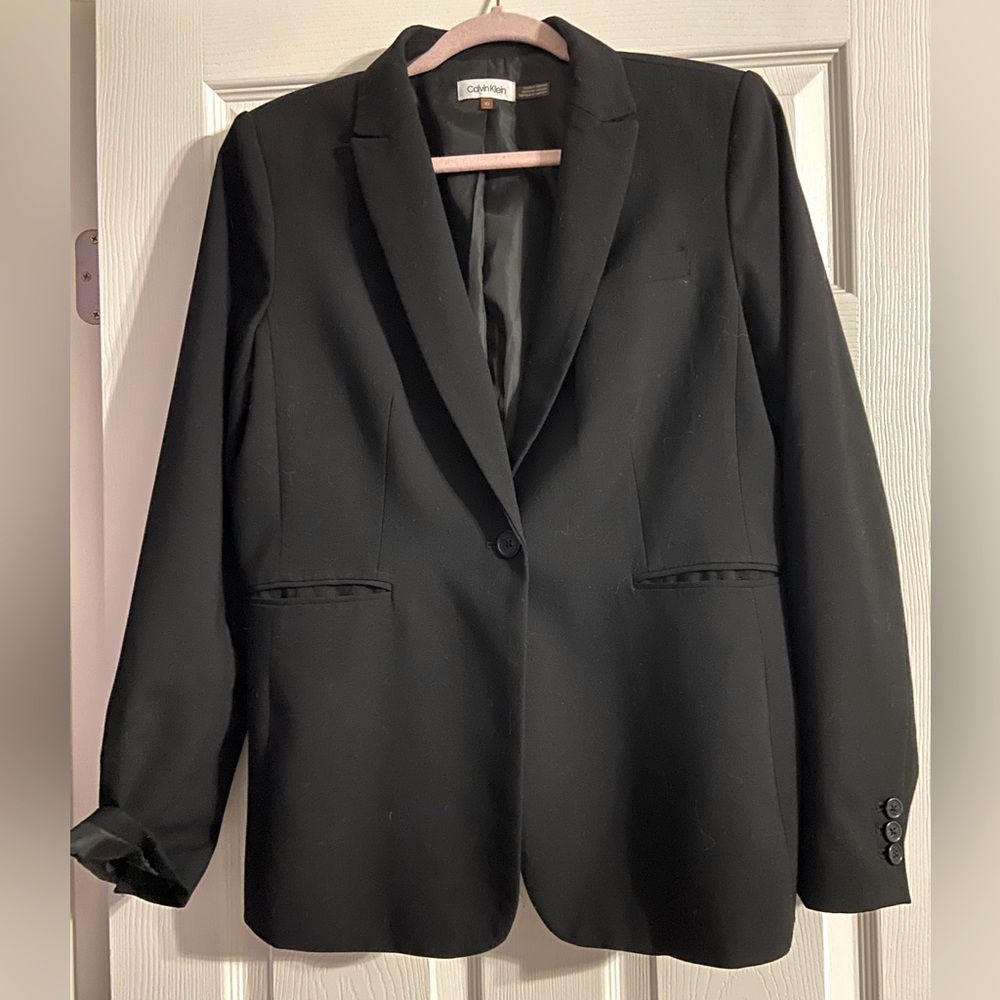 Calvin Klein Blazer Jacket Womens Size 10 One Button Career Casual Stretchable